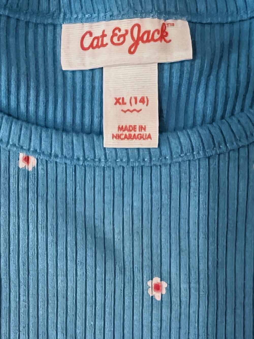 Cat & Jack Blue Ribbed Tee with Tiny Daisies - Picture 2 of 3